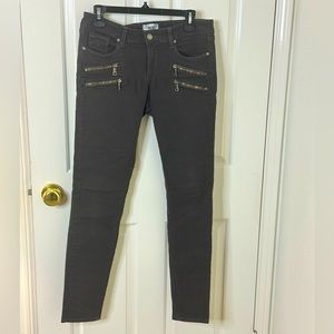 Paige, low rise, skinny jeans size 29. Color is gray / eggplant